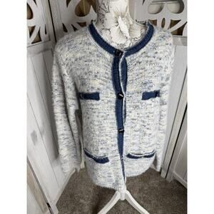Sioni Sweater Womens Blue Soft Tweed Cardigan Career Business Sz Large